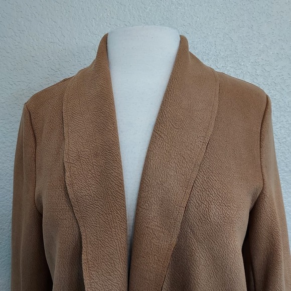 NEW Rielle Beige Faux Leather Long Open Coat Size L - Picture 3 of 12